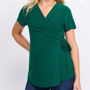 Gilli Teal Wrap Blouse with Side Tie